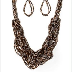Paparazzi Twisted Brown Beaded Necklace Set City Catwalk Copper Seed Bead Jewels